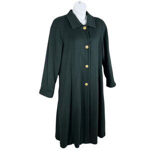 Portfolio Perry Ellis 14 Long Hunter Green Wool Coat Gold Buttons Quiet Luxury